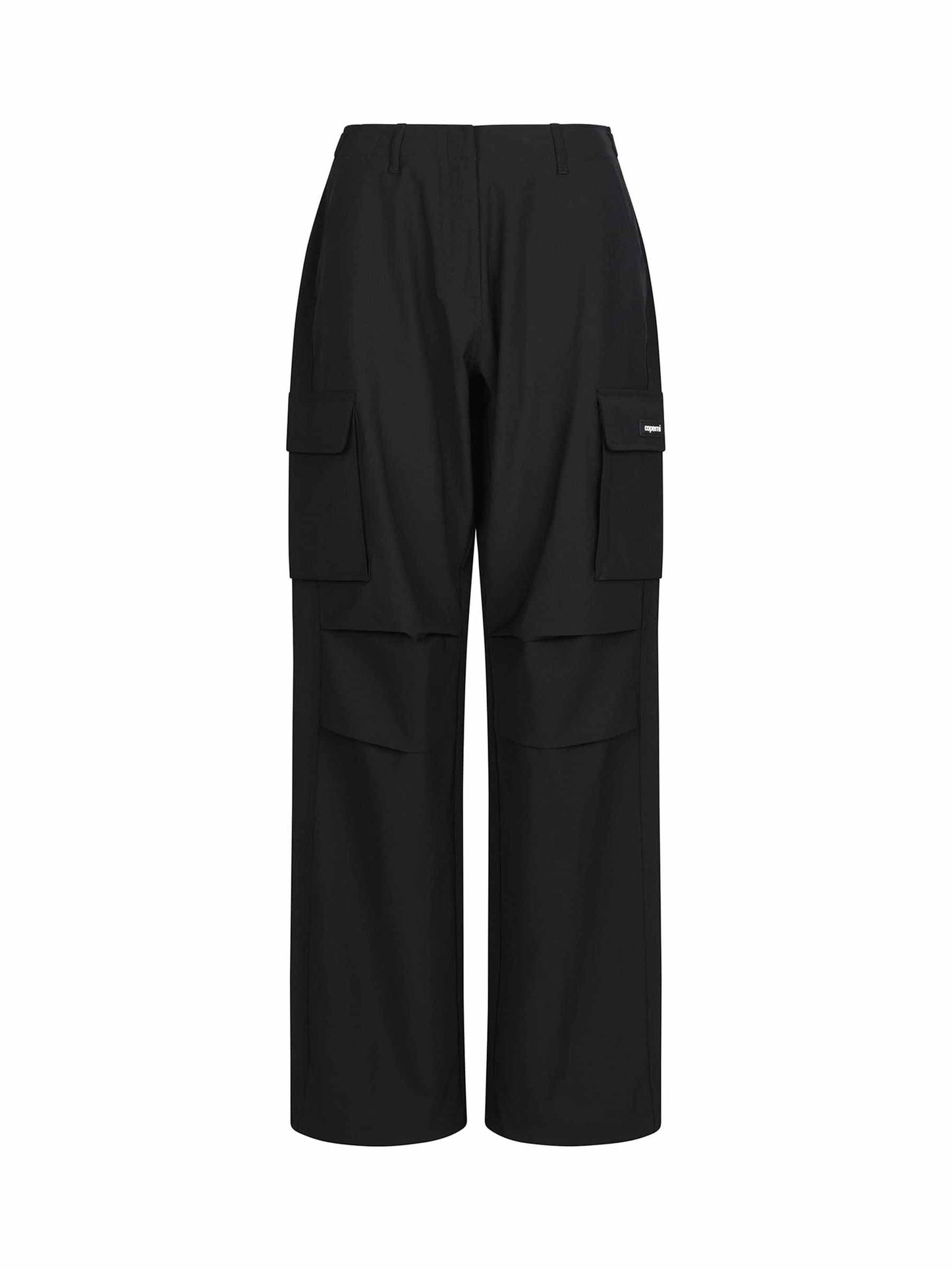 Image of a model wearing Pants. Productname: COPERNI Tailored Wide Leg Cargo Pants in Black colour by brand - COPERNI