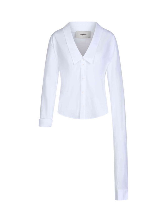 Image of a model wearing Tops. Productname: COPERNI Open Collar Shirt in WHITE colour by brand - COPERNI