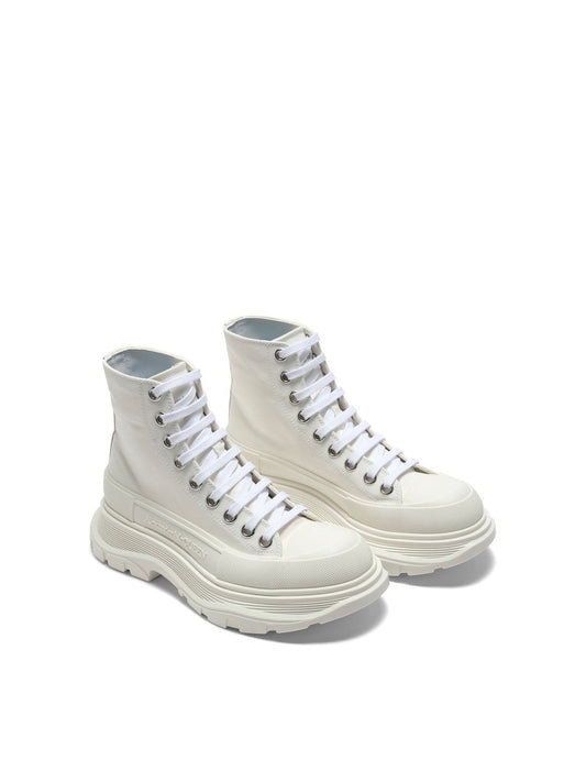 ALEXANDER MCQUEEN Tread Slick Canvas Lace-Up Boots (White)