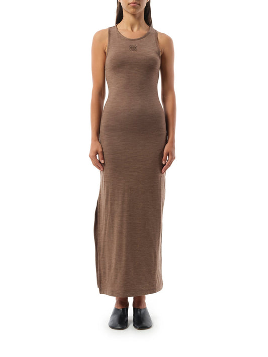 Image of a model wearing Dress. Productname: LOEWE Anagram Tank Dress AF in Chocolate Brown colour by brand - LOEWE