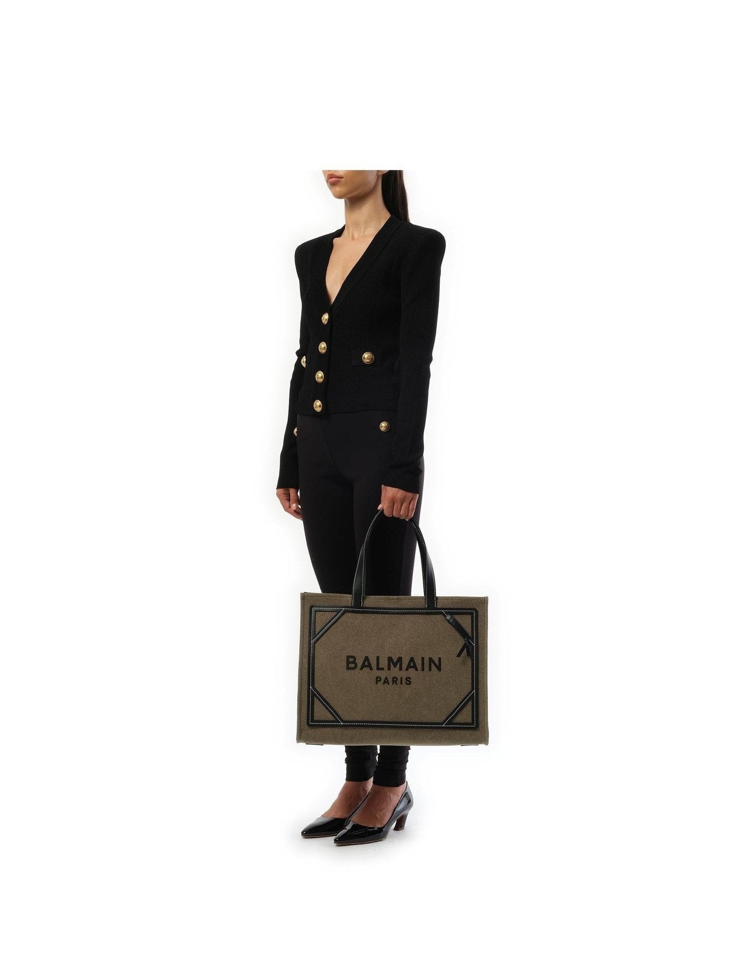 BALMAIN B-Army Medium Canvas Shopper Bag (Green)