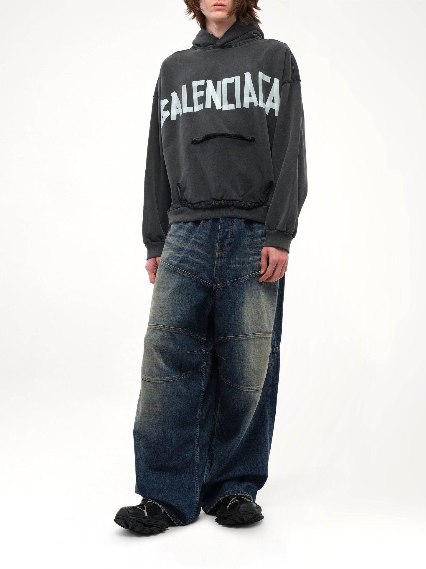 BALENCIAGA Tape Type Ripped Pocket Hoodie (Black)