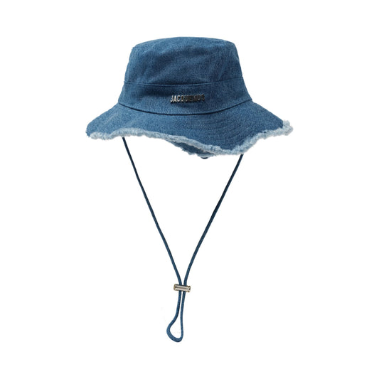 Image of Hats. Productname: JACQUEMUS Artichaut Frayed Expedition Denim Hat in BLUE colour by brand - JACQUEMUS