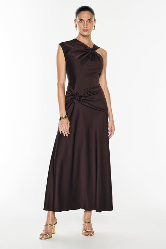 Image of Dresses. Productname: Your Song Drape Dress in Truffle colour by brand - Manning Cartell