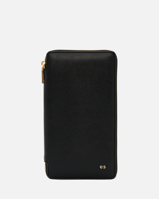 Image of Wallets & Money Clips. Product name - Essentials Zip Travel Wallet Recycled Saffiano Black in Black colour by brand - GROUP48