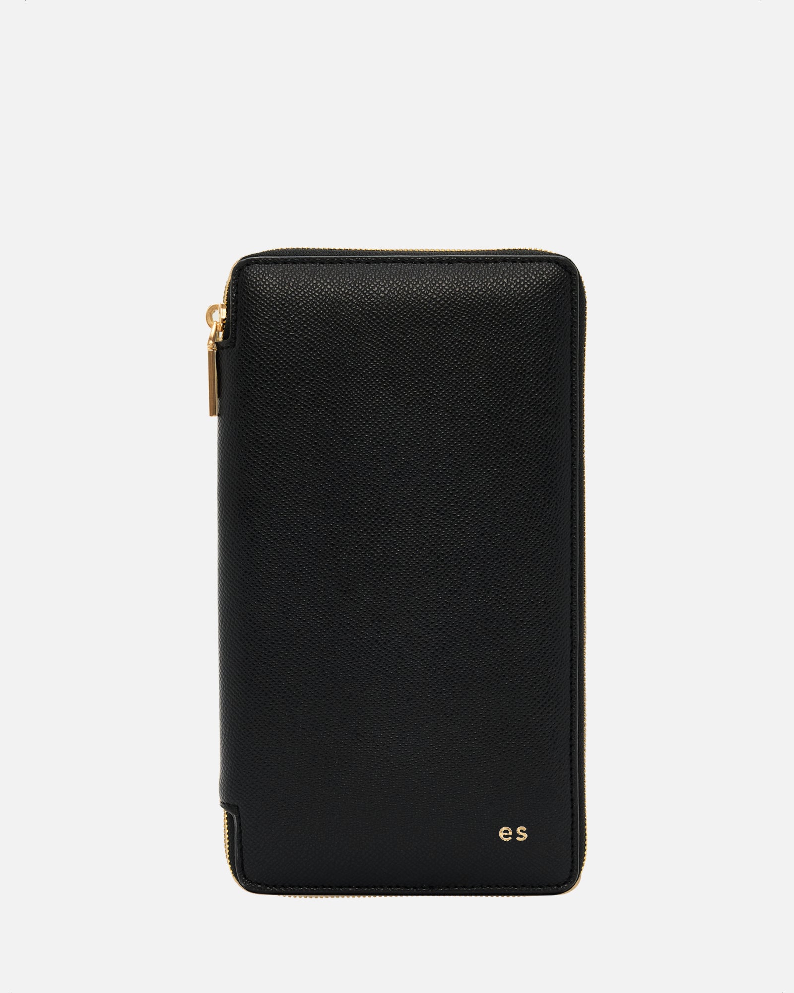 Image of Wallets & Money Clips. Product name - Essentials Zip Travel Wallet Recycled Saffiano Black in Black colour by brand - The Daily Edited