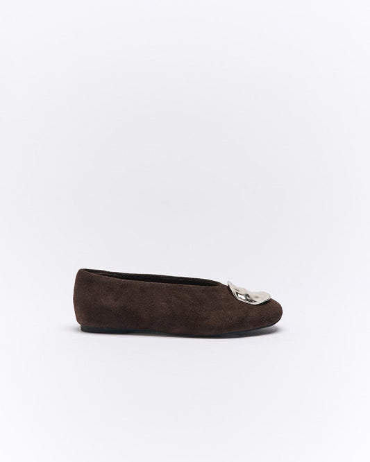 Image of Shoes. Productname: Walnut Melbourne Zadie Leather Ballet in Chocolate Suede colour by brand - Walnut Melbourne