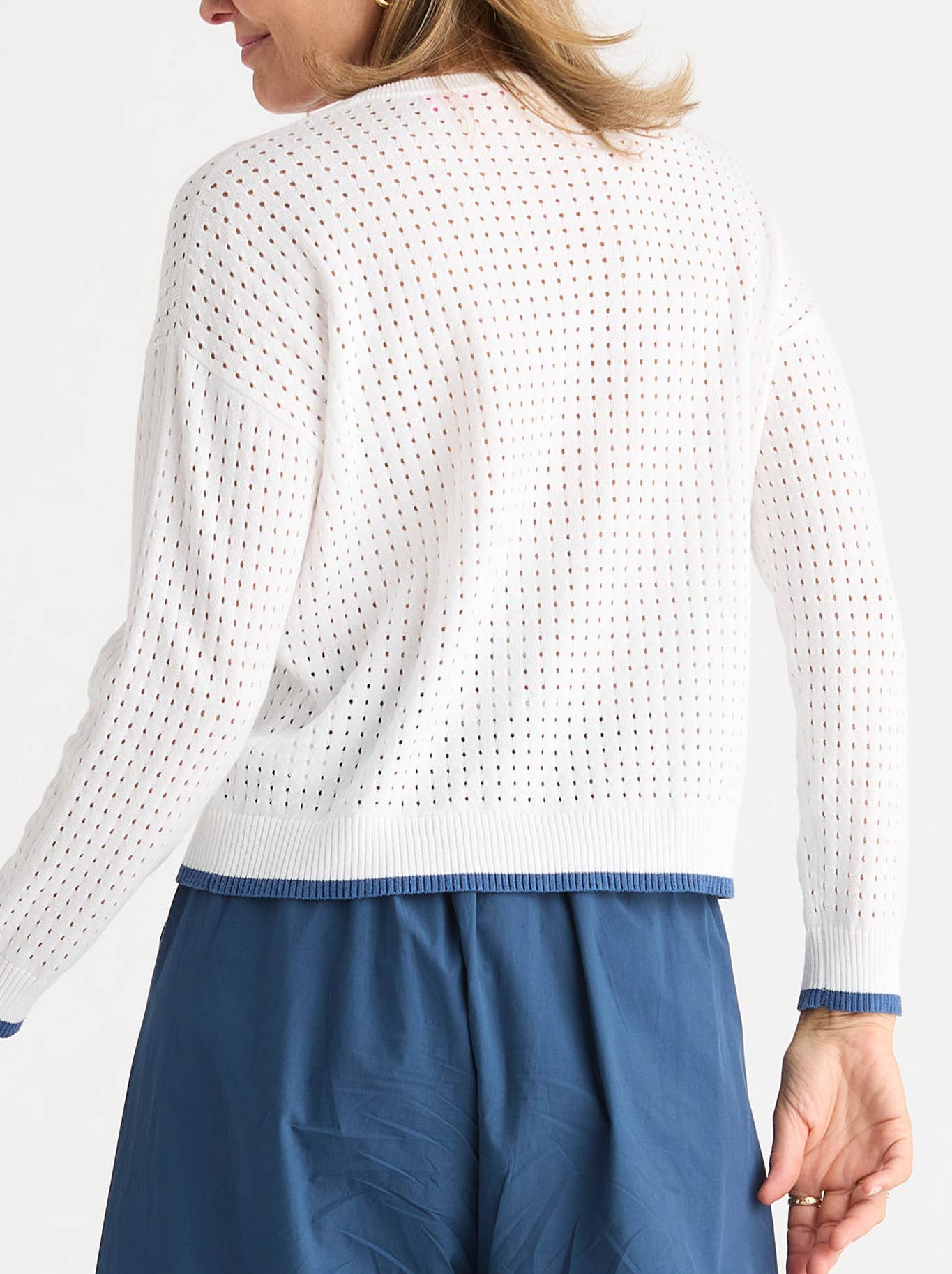 ZAKET & PLOVER POINTELLE ZIP CARDI (White)