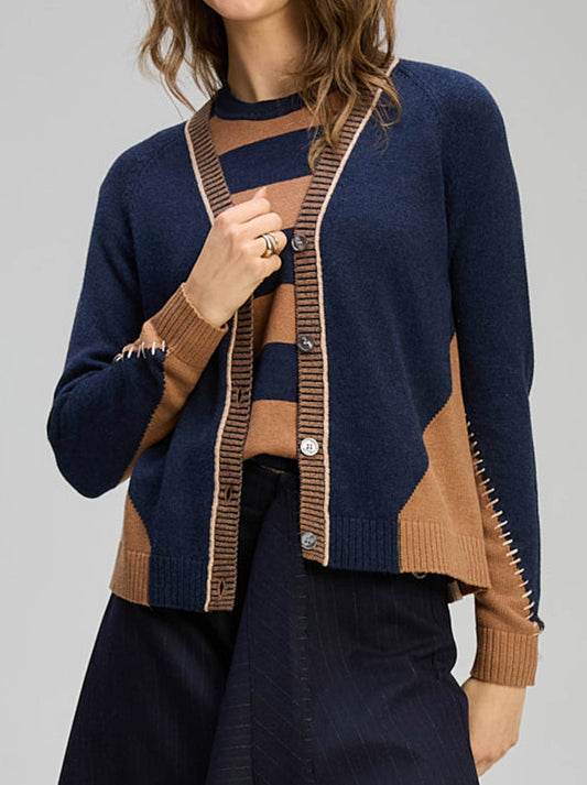 Image of a model wearing Outerwear. Productname: Zaket & Plover Dual Stitch Cardi in Cinnamon colour by brand - Zaket And Plover