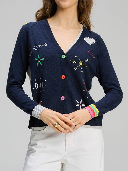 Image of a model wearing Outerwear. Productname: ZAKET & PLOVER GOOD ENERGY CARDI in Winter White colour by brand - Zaket And Plover