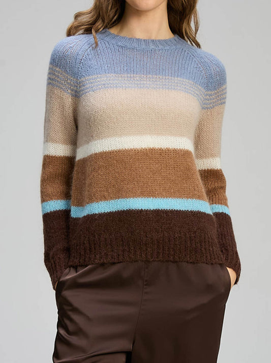 Image of a model wearing Outerwear. Productname: Zaket & Plover Kid Mohair Lines Crew in Driftwood colour by brand - Zaket And Plover