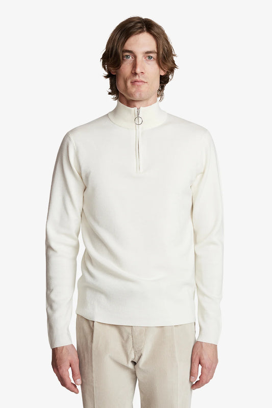 Image of a model wearing Outerwear. Product name - Zip White in White colour by brand - Anthony Squires