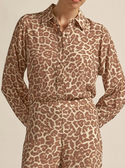 Image of a model wearing Tops. Productname: ZOE KRATZMANN EMBER TOP in Ocelot colour by brand - Zoe Kratzmann