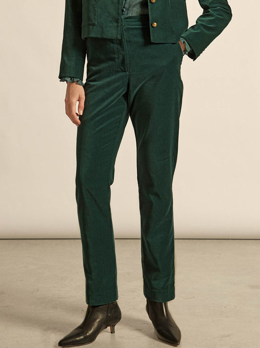 Image of a model wearing Pants. Productname: Zoe Kratzmann Noble Pant in Emerald colour by brand - Zoe Kratzmann