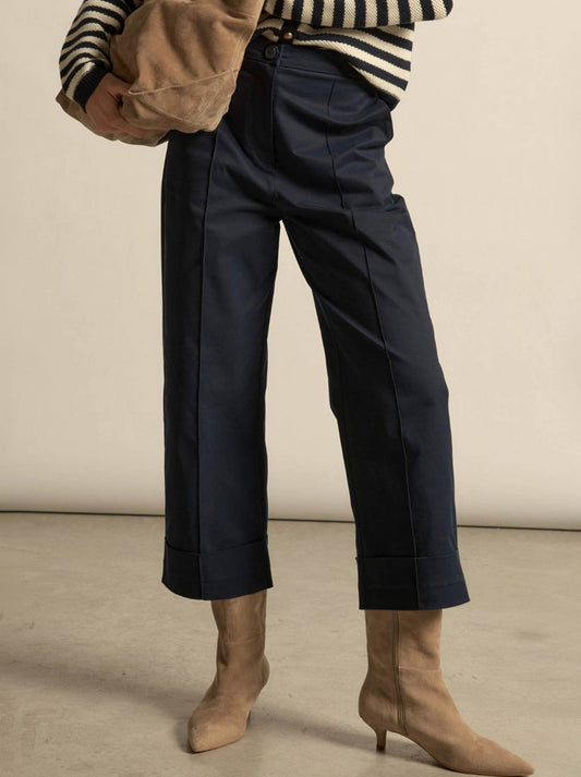 Image of a model wearing Pants. Productname: ZOE KRATZMANN ORBIT PANT in Midnight colour by brand - Zoe Kratzmann