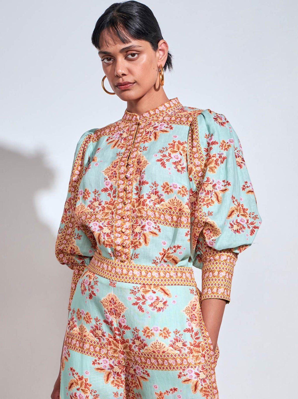 Image of a model wearing Tops. Product name - ZOE KRATZMANN PROCLAIM TOP in Spring Glow colour by brand - Zoe Kratzmann
