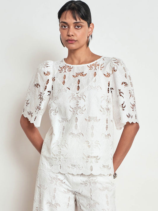Image of a model wearing Tops. Product name - Zoe Kratzmann Resolve Top in Alabaster colour by brand - Zoe Kratzmann