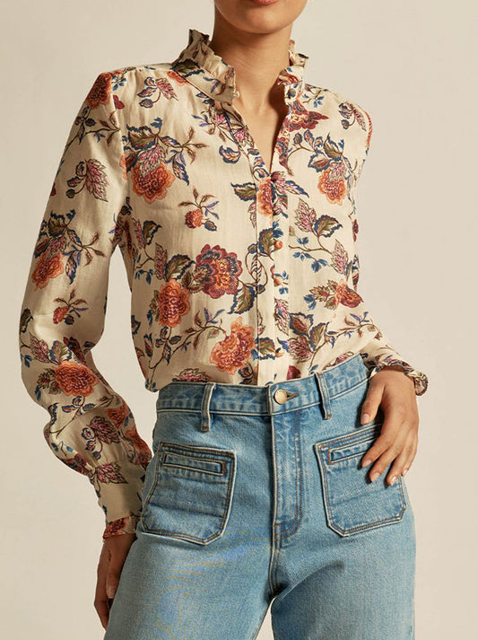 Image of a model wearing Tops. Productname: Zoe Kratzmann Stir Top in Heirloom colour by brand - Zoe Kratzmann