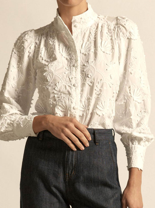 Image of a model wearing Tops. Productname: ZOE KRATZMANN FETE TOP in Porcelain colour by brand - Zoe Kratzmann