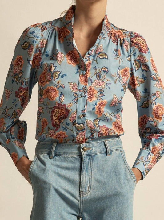 Image of a model wearing Tops. Productname: ZOE KRATZMANN FETE TOP in Twilight colour by brand - Zoe Kratzmann