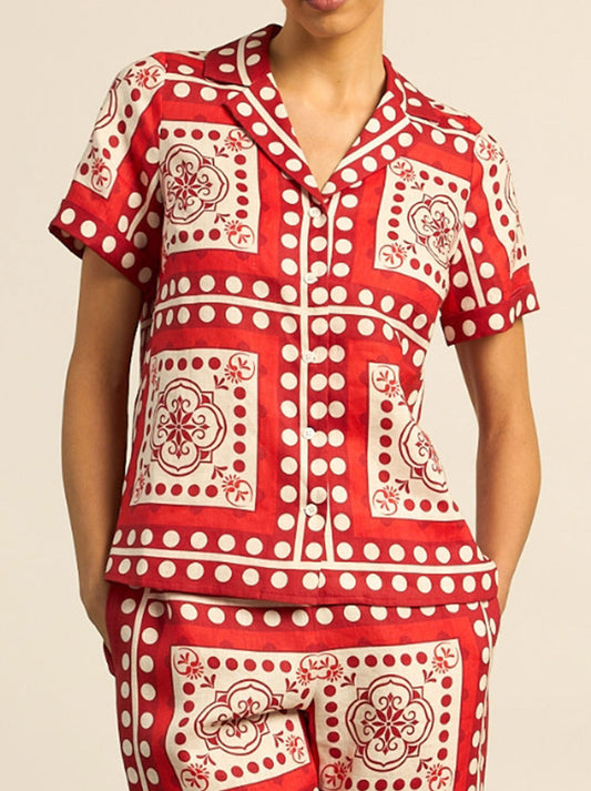 Image of a model wearing Tops. Productname: ZOE KRATZMANN LUMEN TOP in Poppy Scarf colour by brand - Zoe Kratzmann