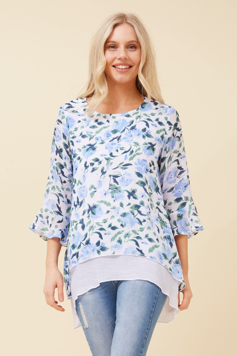 RUMI FLORAL DOUBLE LAYER TOP (Blue)