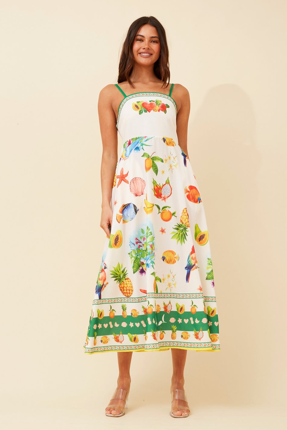 JAVAN WANDERLUST MIDI DRESS (Multi Green)