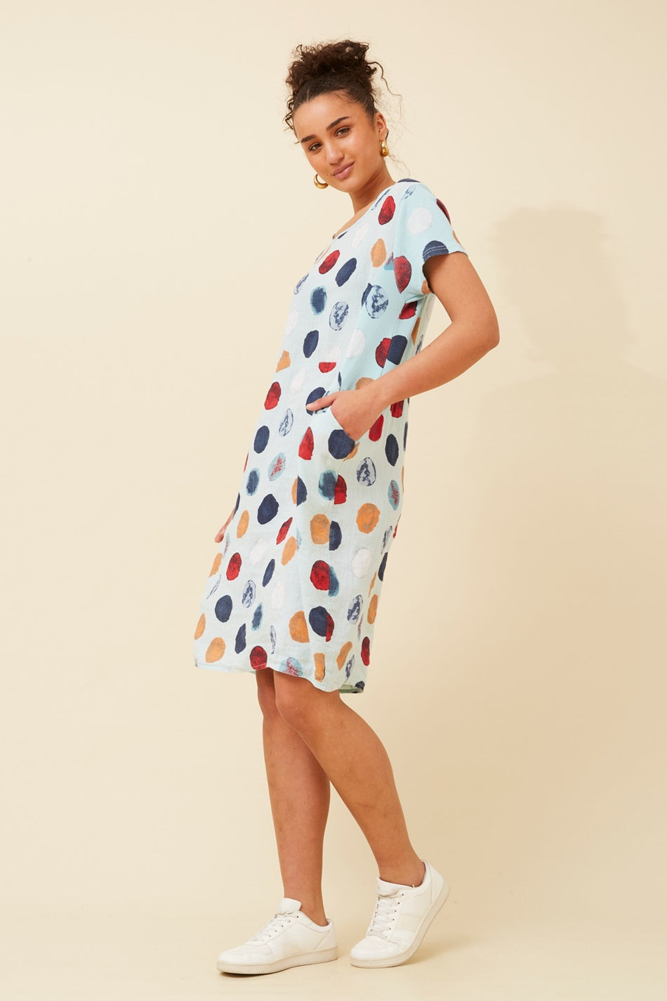 MESSINA POLKA DOT LINEN DRESS (Aqua)
