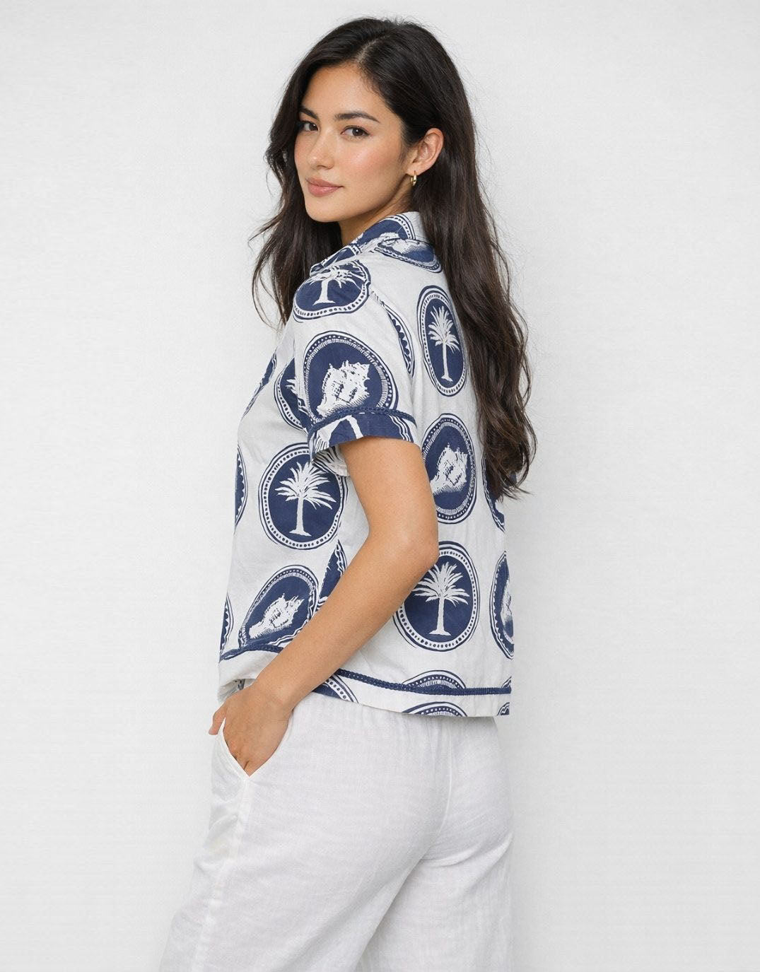 Adorne Millie Whitehaven Printed Shirt (Navy)