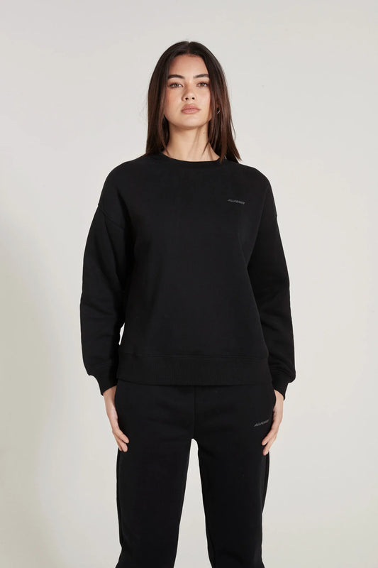 Image of a model wearing Outerwear. Product name - ALLFENIX Signature Crew Sweater in Black colour by brand - All Fenix