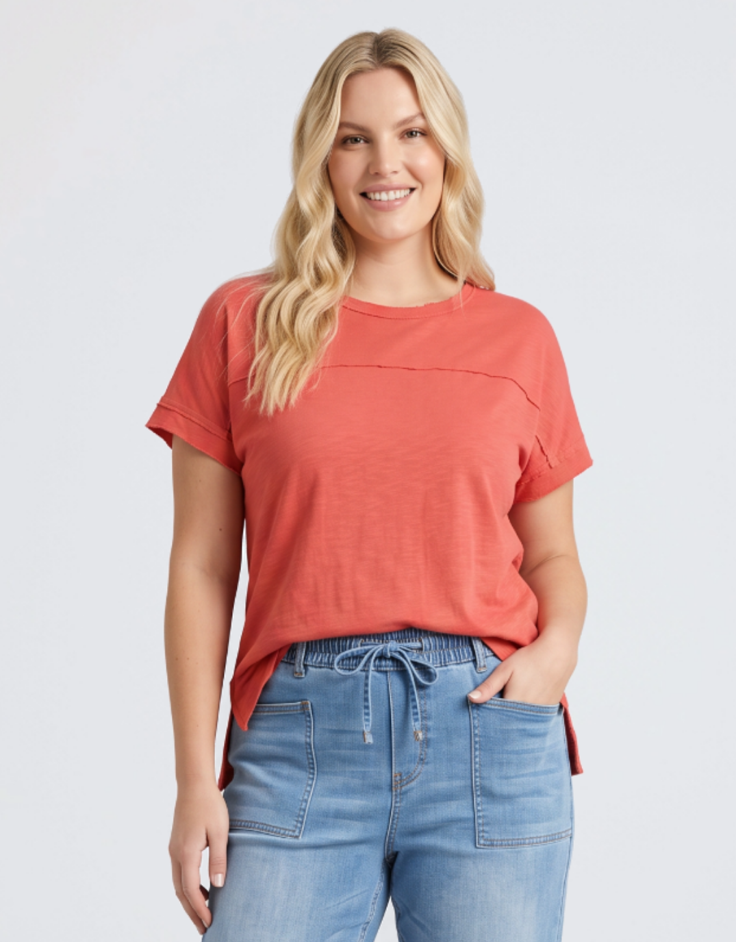 Image of T-Shirts. Product name - Allison Tee Rust in Rust colour by brand - Foxwood