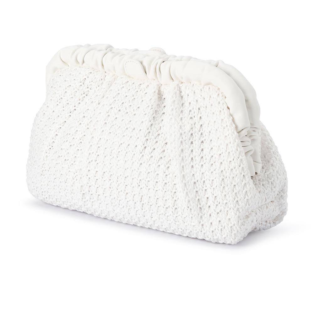Olga Berg AMALIA Pleated Woven Clutch (White)