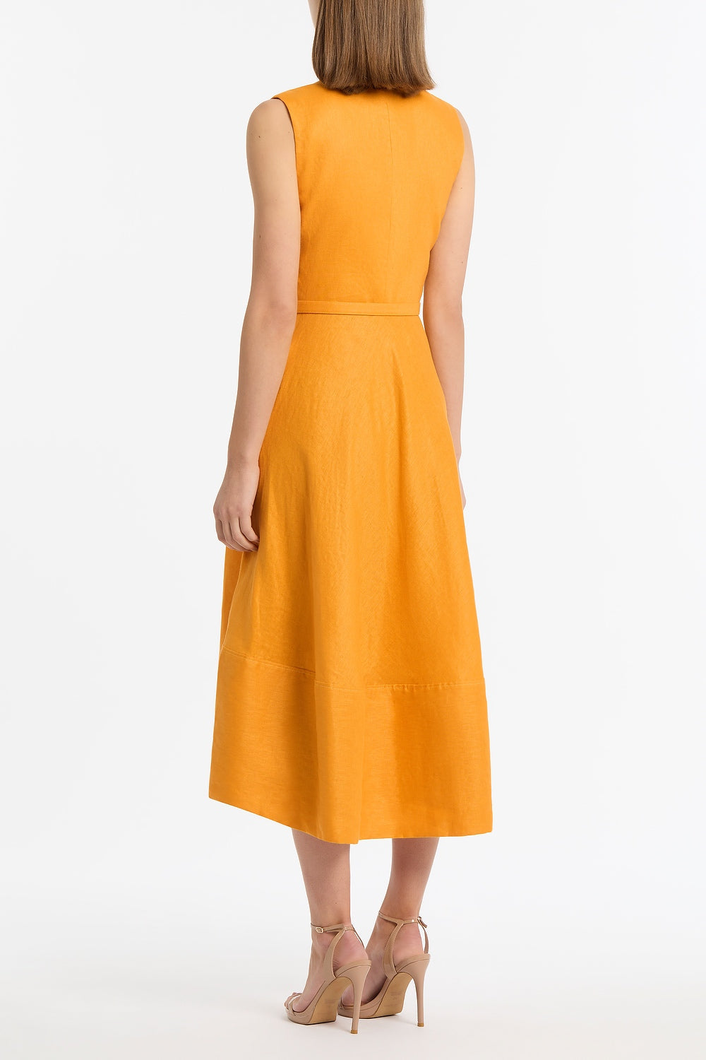 Carla Zampatti Amber Linen Belted Midi Dress (Orange)