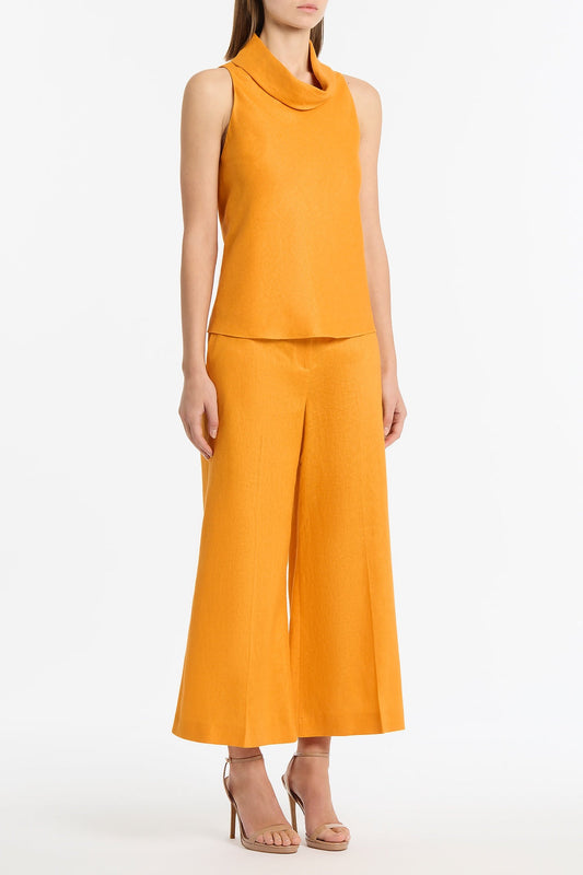 Carla Zampatti Amber Linen Folded Collar Top (Orange)