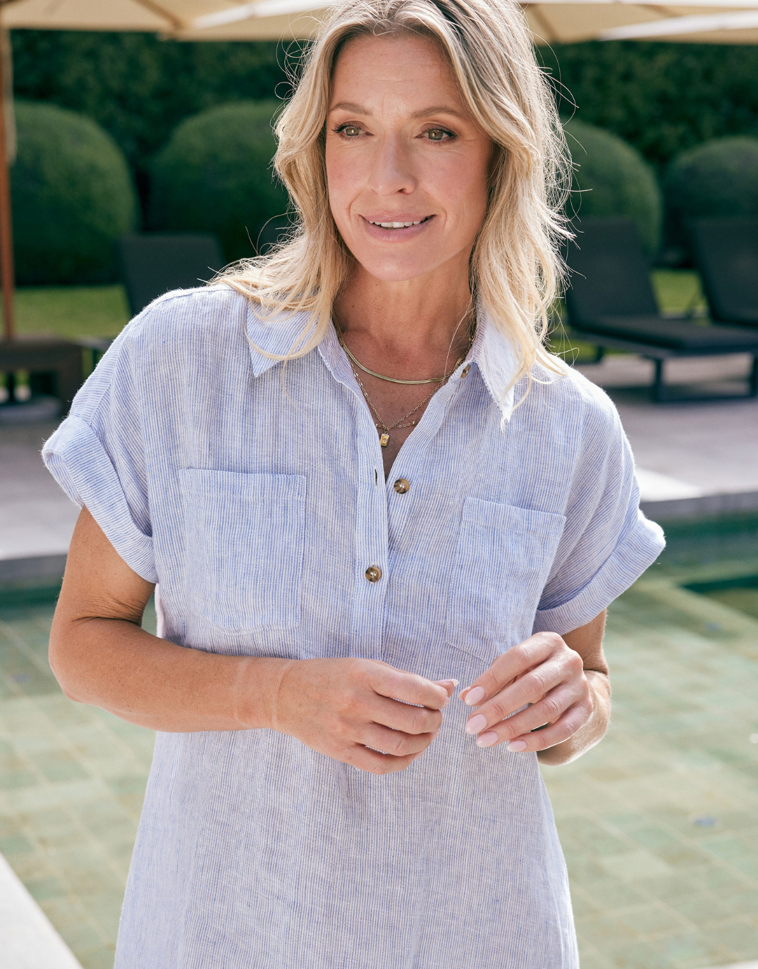 White & Co. Amber Striped Linen Dress (Blue/White Stripe)