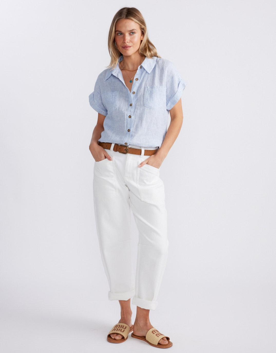 Image of Jeans. Product name - Saskia Stretch Cargo Barrel Jean White in White colour by brand - White & Co.