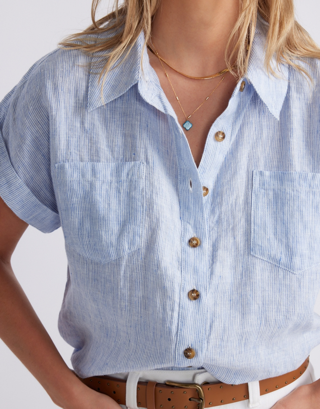White & Co. Amber Striped Linen Shirt (Blue/White Stripe)