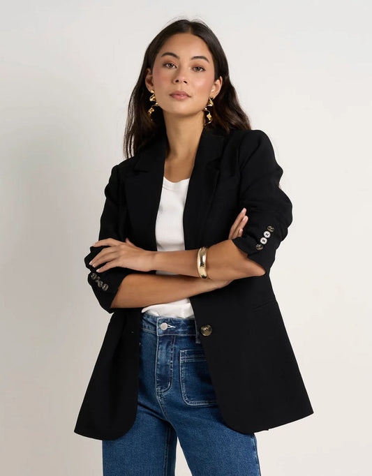 Image of Jackets. Productname: Bestie Crepe Relaxed Fit Blazer - in Black colour by brand - Among the Brave