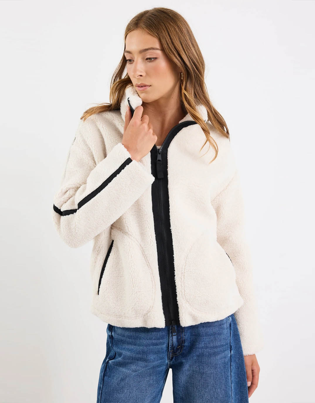 Image of Jackets. Product name - Chalet Sherpa Collared Jacket Taupe in Taupe colour by brand - Among the Brave