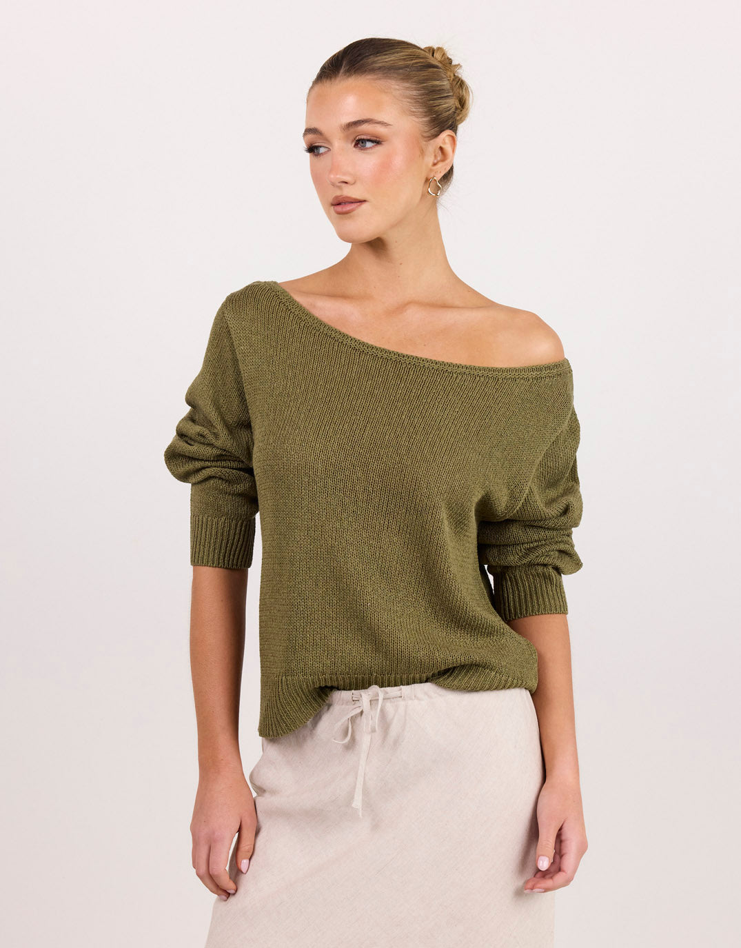 Among The Brave Eventide Boat Neck Long Sleeve Jumper (Sage)