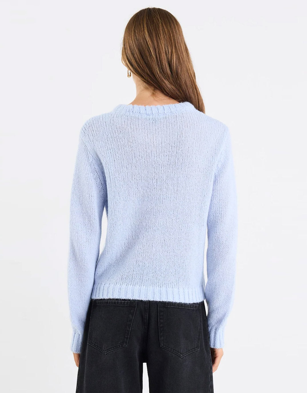 Among the Brave Genuine Crewneck Fluffy Long Sleeve Jumper (Ice Blue)