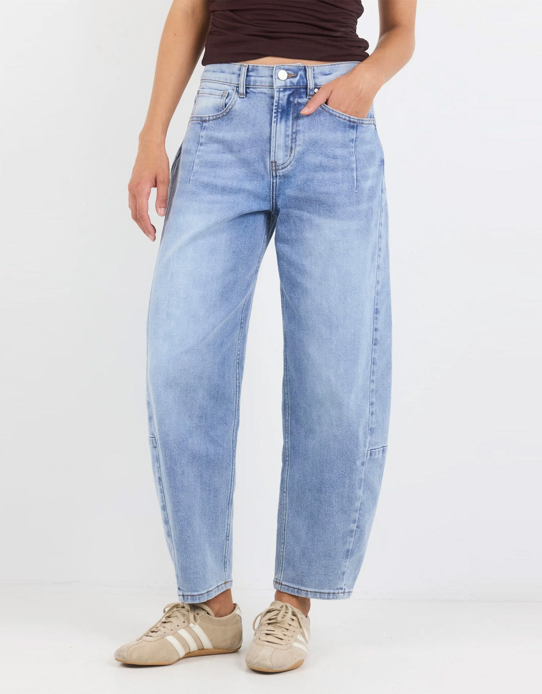 Image of Jeans. Product name - Graduate Stretch Barrel Jeans Light Blue in Light Blue colour by brand - Among The Brave