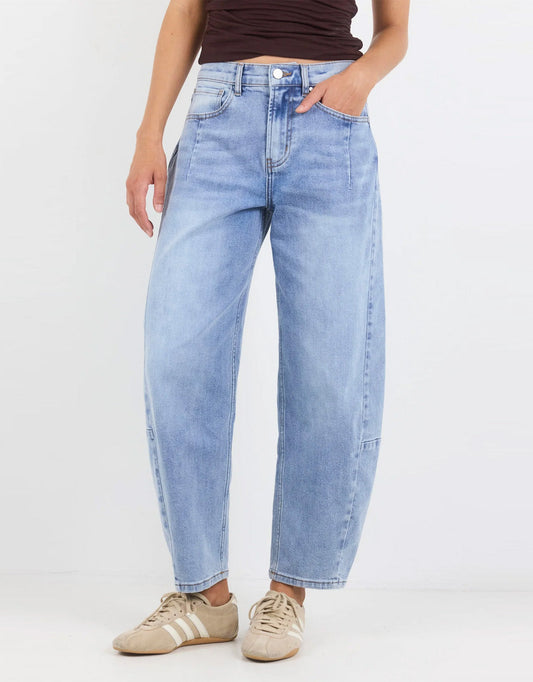 Image of Jeans. Product name - Graduate Stretch Barrel Jeans Light Blue in Light Blue colour by brand - Among The Brave