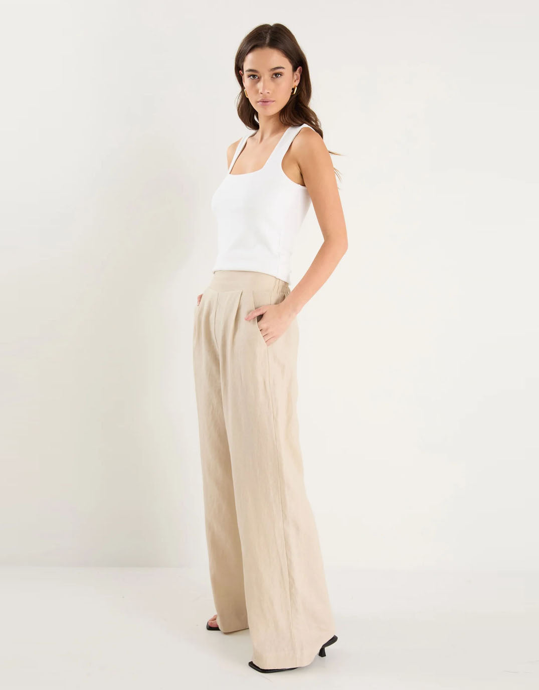 Among the Brave Guardian Linen Pull On Wide Leg Pants (Stone)