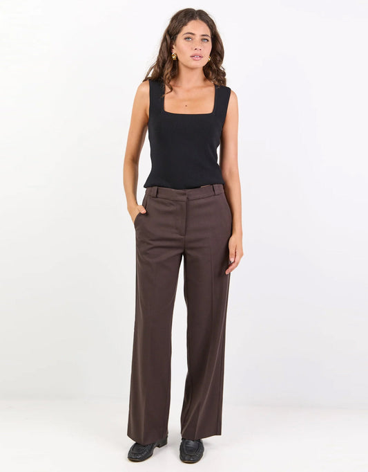 Among The Brave Jaunty Slant Pocket Wide Leg Pants (Dark Chocolate)
