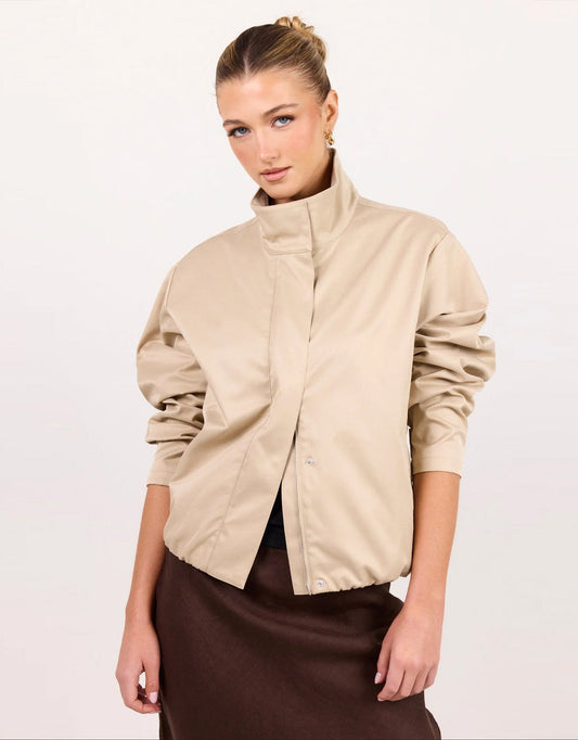 Image of Jackets. Product name - Landscape Funnel Neck Track Jacket Taupe in Taupe colour by brand - Among The Brave