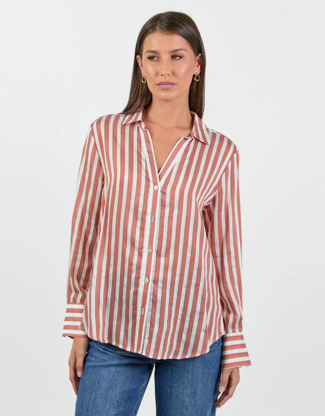 Among the Brave Narrative Semi Sheer Long Sleeve Shirt (Ochre Stripe)