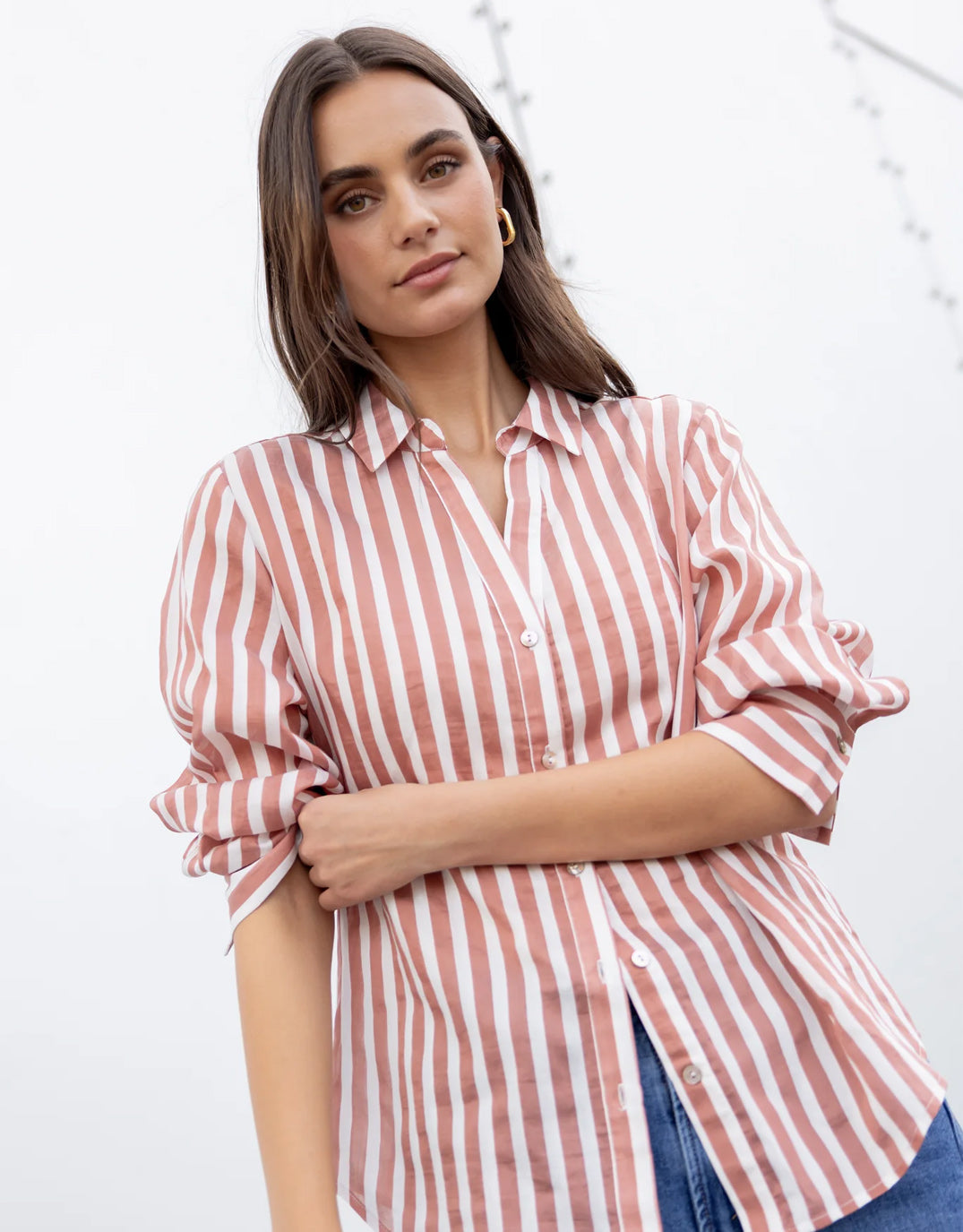 Among the Brave Narrative Semi Sheer Long Sleeve Shirt (Ochre Stripe)