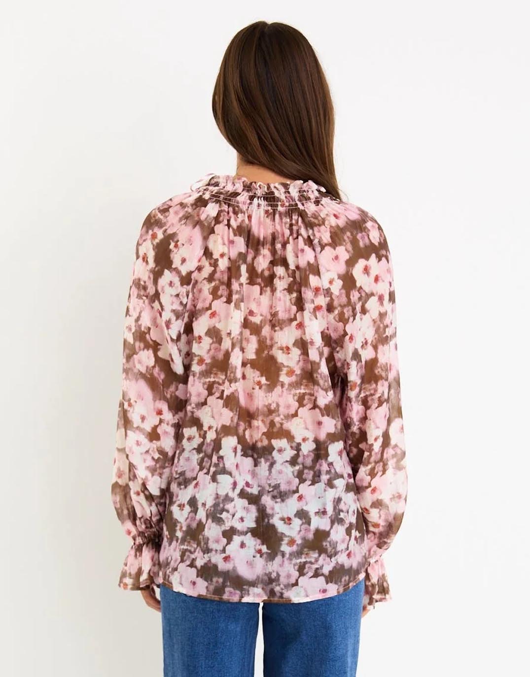 Among the Brave Odyssey Shirred Neck Top (Blush Chocolate)