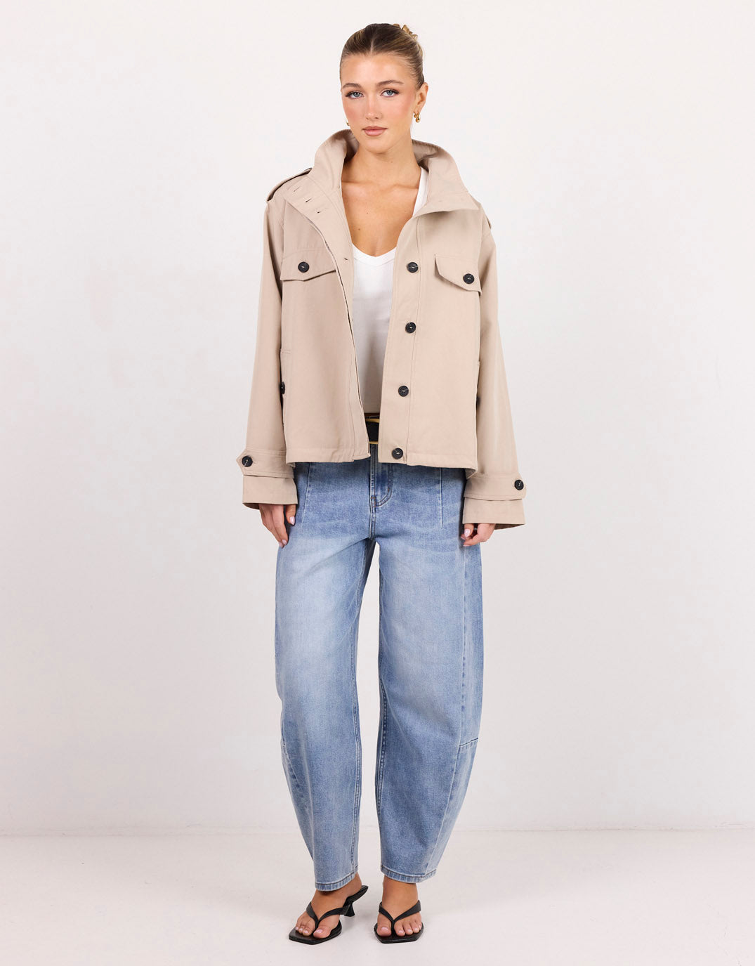 Among The Brave Squad Funnel Neck Trench Jacket (Taupe)
